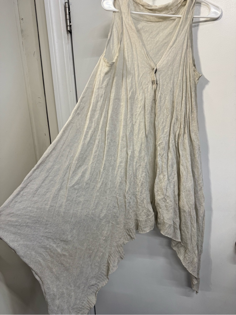Sleeveless Cream V-Neck Flowy Women's Vest Top Kimono Duster Shawl Vest